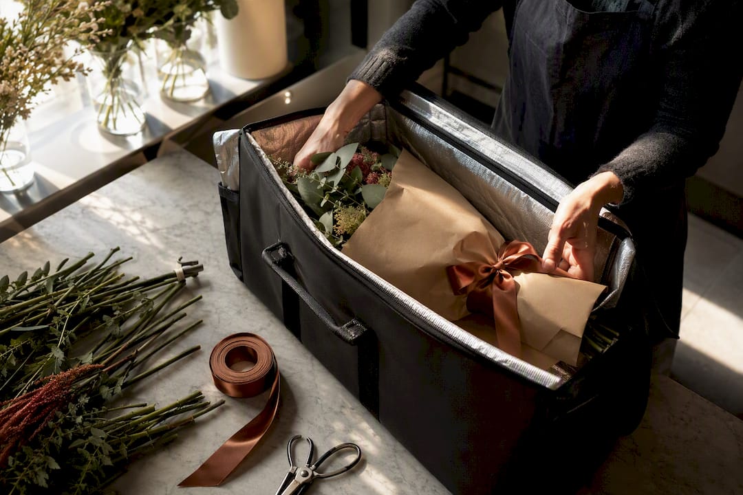Cropped flowers packed for local delivery