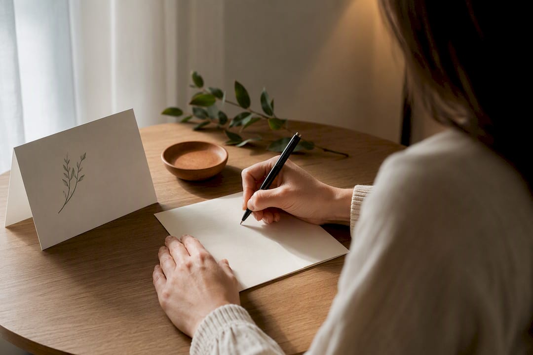 Hands writing a personal sympathy note