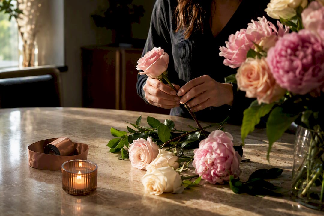 Cropped anniversary flowers in warm Los Angeles light