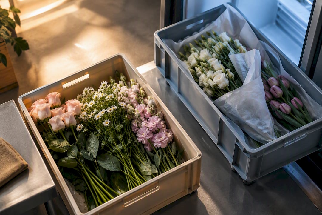 Flower stems prepared for different transit timelines