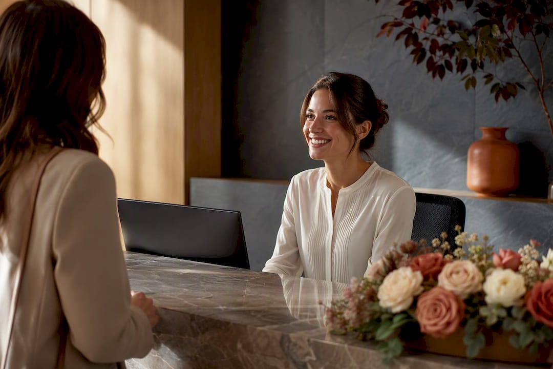 Low office flowers preserving reception sightlines