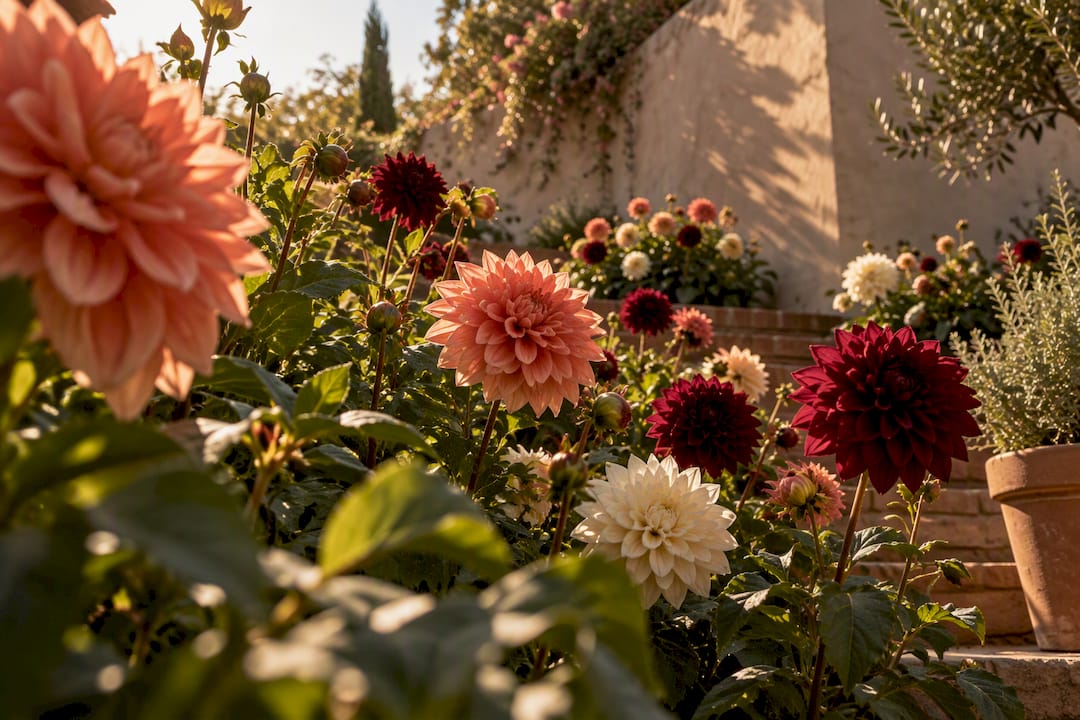 Late-summer dahlias blooming in Los Angeles