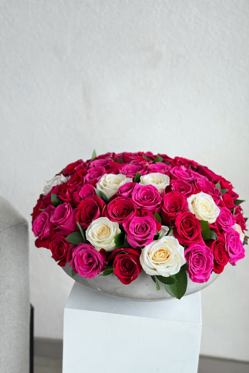 75 Mixed Roses in a Concreate Vase